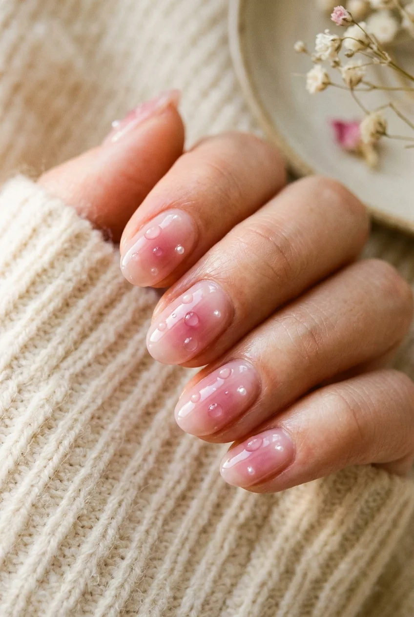 newjeans nail art ditto vintage coquette blush gradient jelly nails (AI Generated Image)