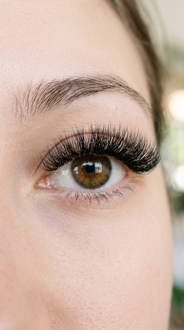 Doll-eye mega density eyelash extensions for open round eyes (AI Generated Image)