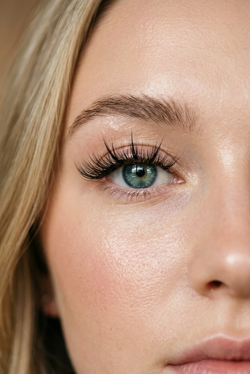 Doll-eye open-look hybrid wispy lash extensions with centered spikes (AI Generated Image)
