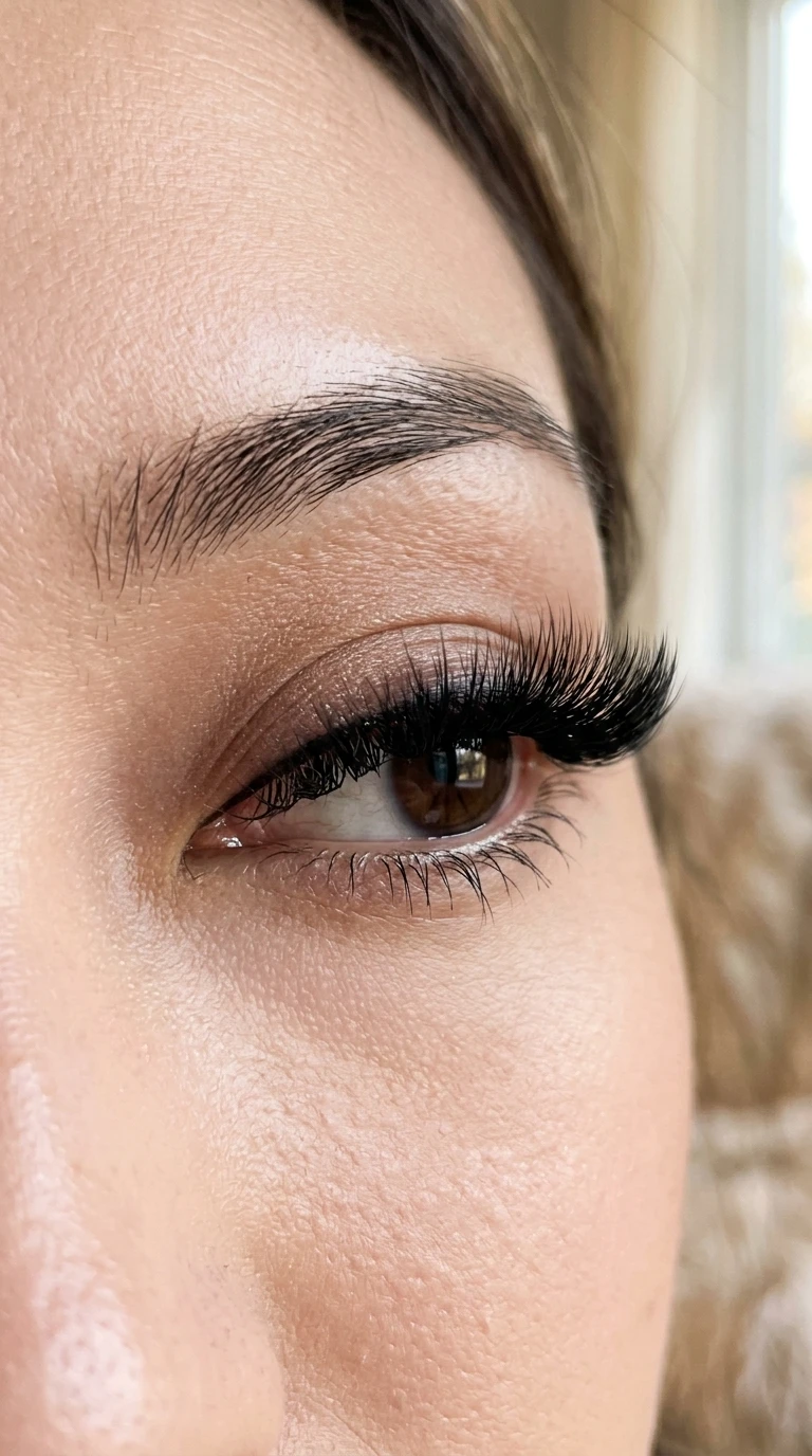 Dramatic cat-eye mega volume eyelash extensions with swept-out outer corners (AI Generated Image)