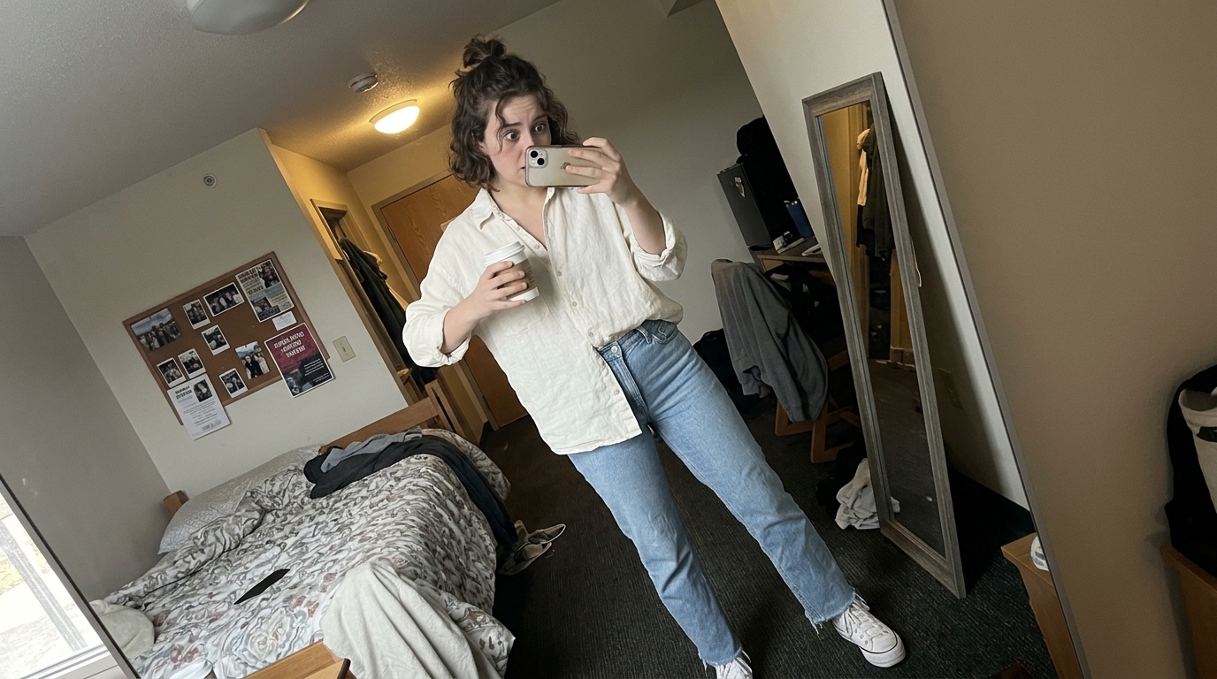first day of school outfit - Pastel Crewneck Sweater with A-Line Denim Skirt (AI Generated Image)