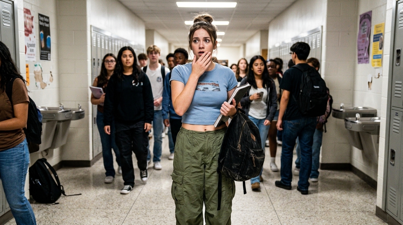 first day of school outfit highschool - Oversized Vintage Graphic Tee + Baggy High-Waisted Denim (AI Generated Image)