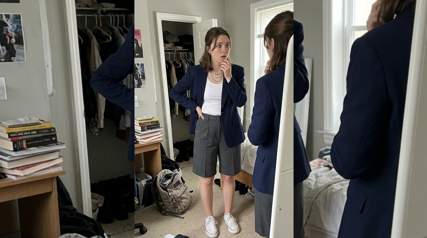 first day of school outfit highschool - Chunky Knit Cardigan + Seamless Tank & Straight-Leg Jeans (AI Generated Image)