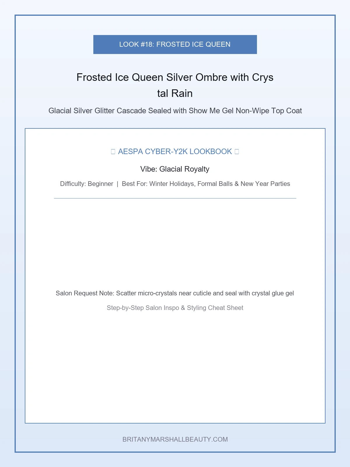Frosted Ice Queen Silver Ombré with Crystal Rain - aespa nail designs (AI Generated Image)