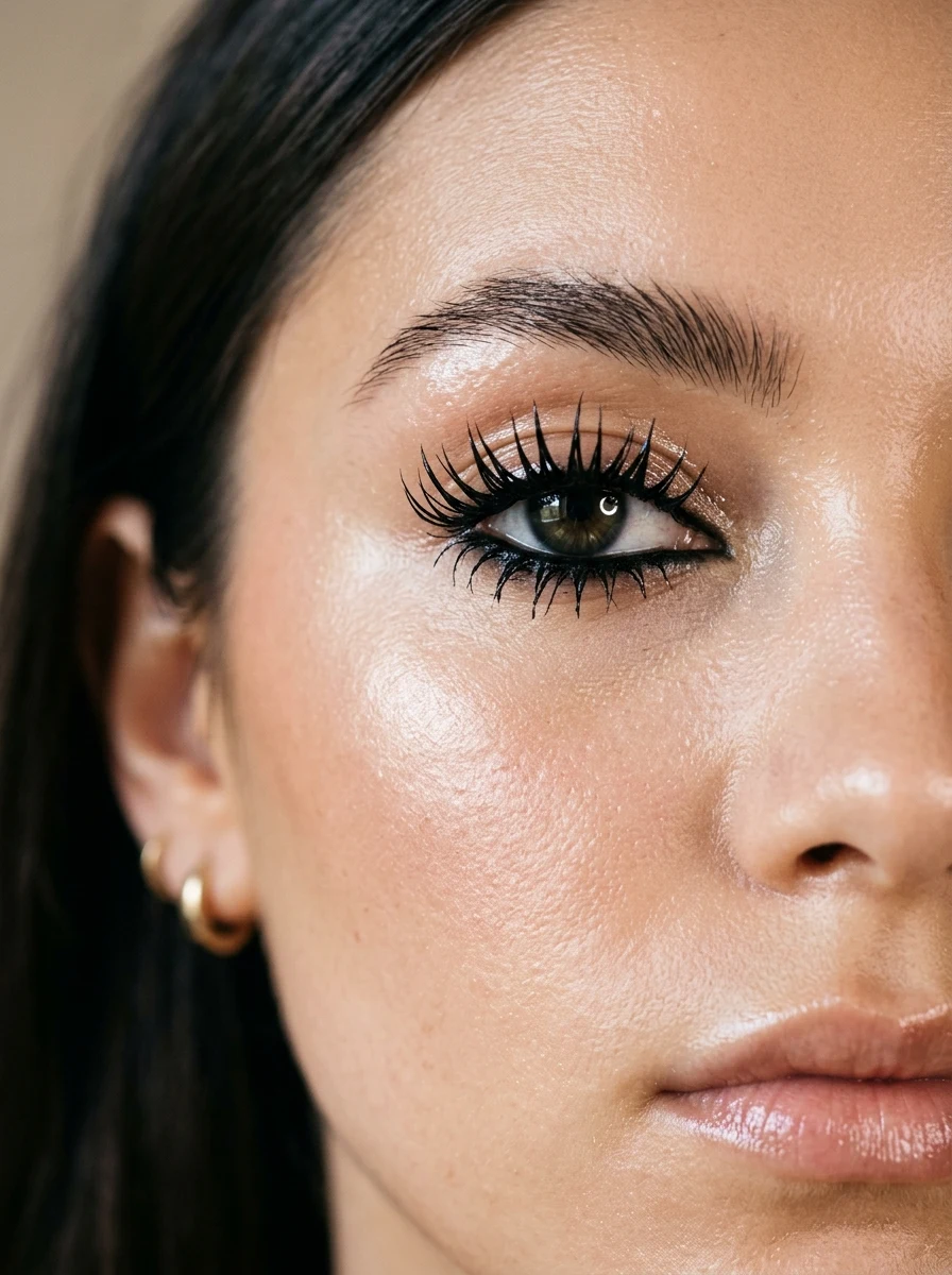 10 Best Classic Lashes Styles for Natural Glam & Everyday Wear (2026) 17 5. Glossy Wet-Look Textured Classic Lash Map - classic lashes (AI Generated Image)