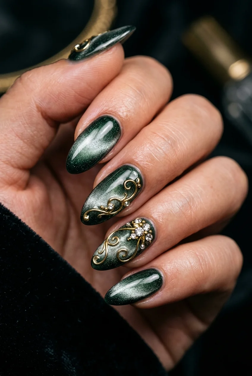 newjeans nail art haerin magnetic cat eye with delicate wire accents (AI Generated Image)