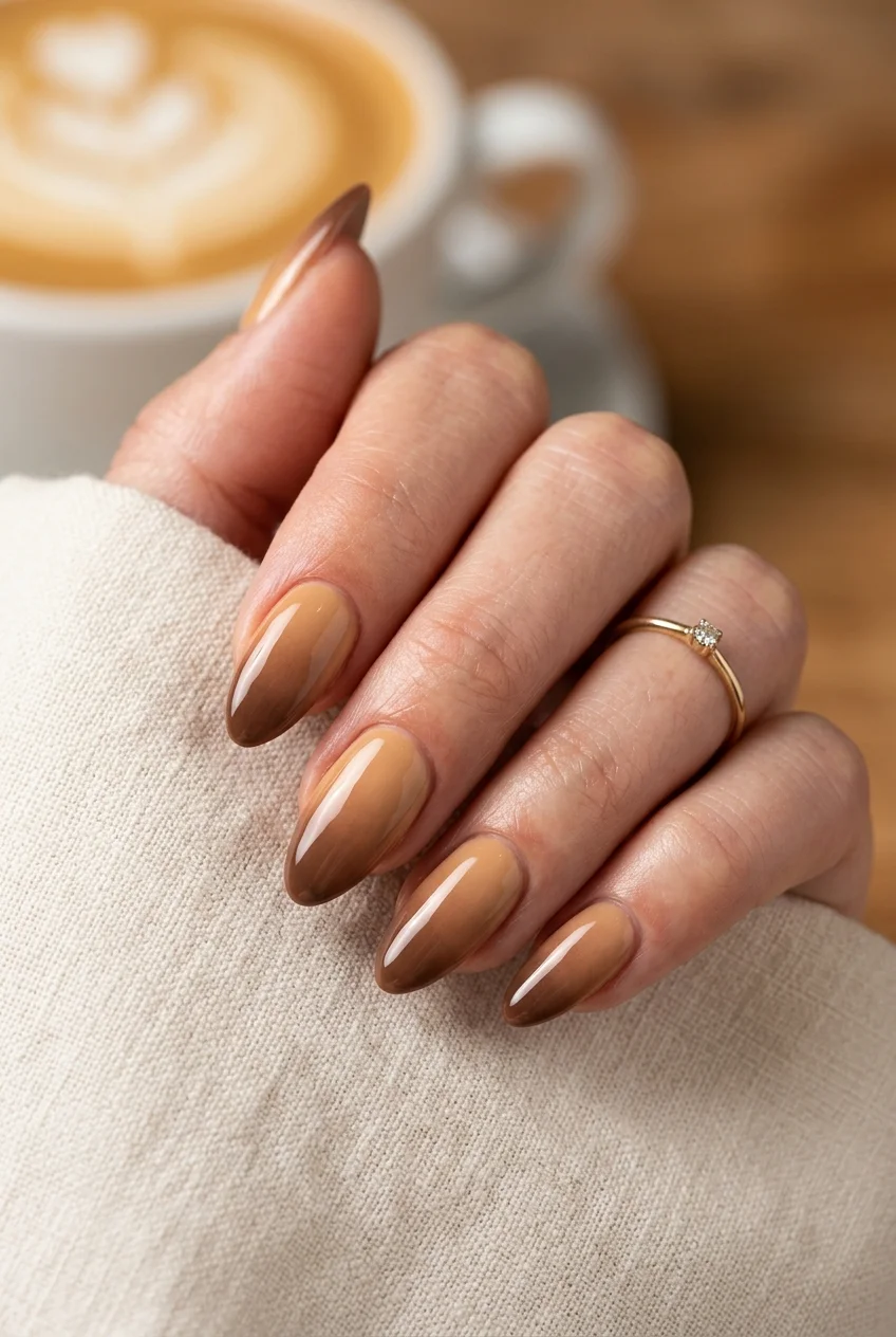 HAN QUOKKA Cheeky Cheesecake & Mocha Latte Ombré Nails - stray kids nail designs (AI Generated Image)
