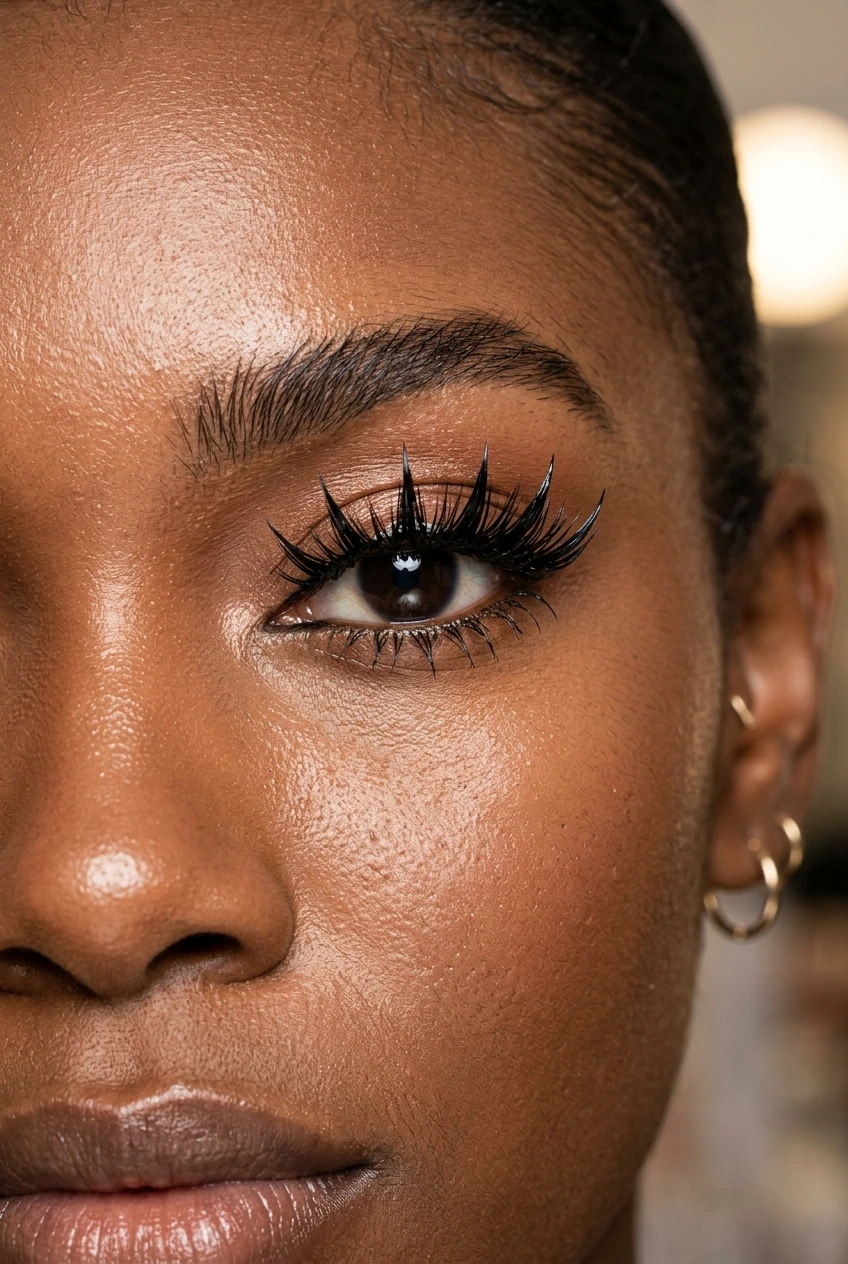 1. High-Contrast Wet Manga Spikes with Deep Jet Black Feathered Base - anime lashes black women (AI Generated Image)