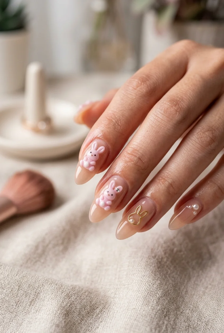 Cooky 3D Sculpted Pastel Pink Accent Nails - jungkook inspired nails (AI Generated Image)