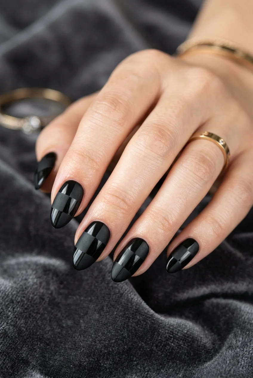 Dual Matte-and-Gloss Checkerboard Onyx Nails - jungkook inspired nails (AI Generated Image)