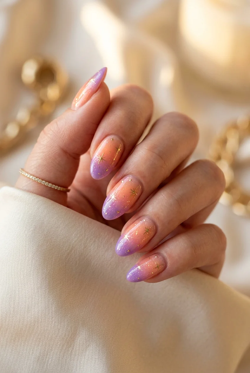 'Euphoria' Sunset Gradient Aura Nails with Starbursts - jungkook inspired nails (AI Generated Image)