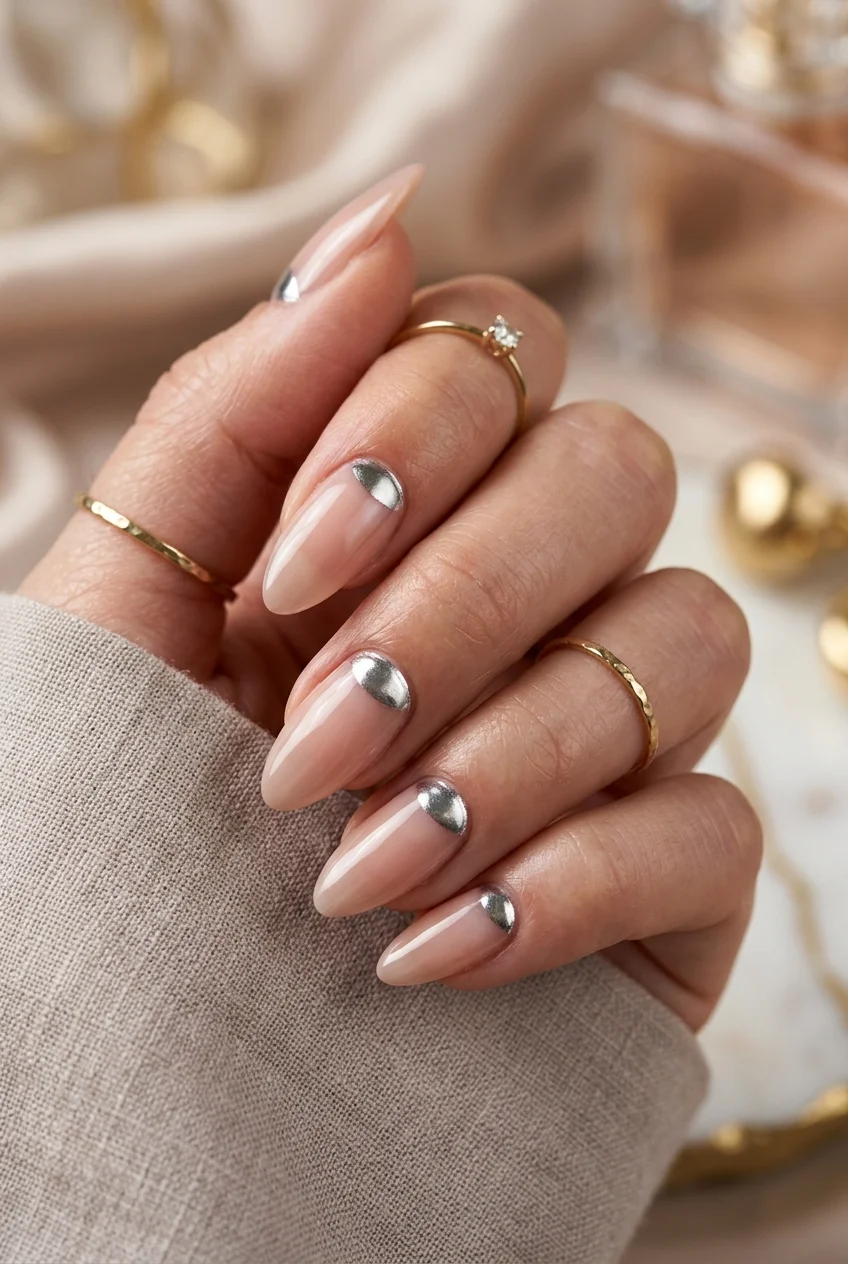 No-Smudge Chrome Burnished Half-Moon Cuticle Halos - jungkook inspired nails (AI Generated Image)