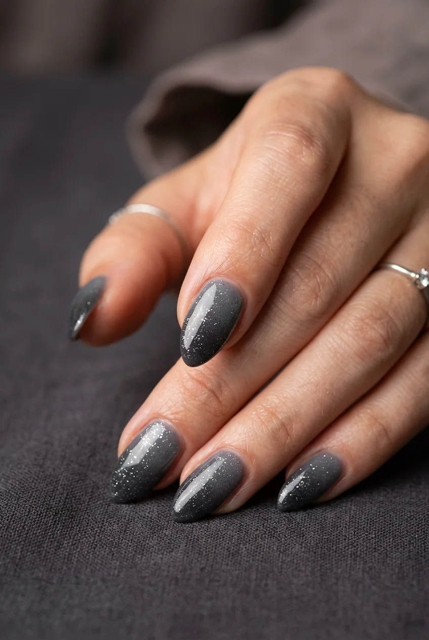'Stay Alive' Moody Shadow Ombré with Silver Sparkle Dust - jungkook inspired nails (AI Generated Image)