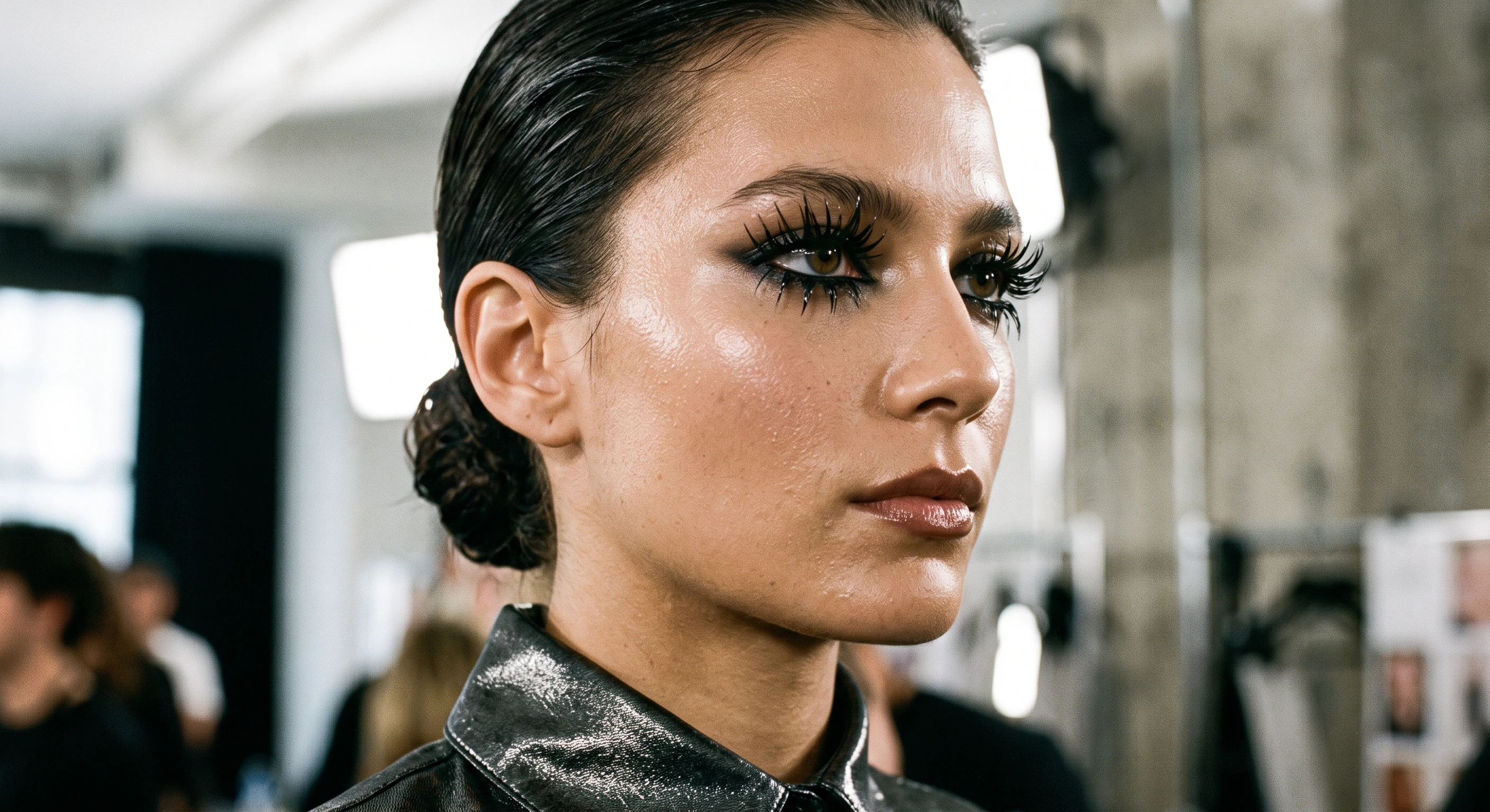3. Kim K Dramatic Wet Spikes with Multi-Layer Staggering - wet look lashes (AI Generated Image)