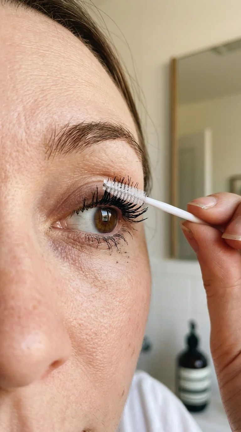 10 Secrets for Fluttery Long Lashes Without Extensions 21 Disposable Micro-Spoolie Brushing for long lashes (AI Generated Image)