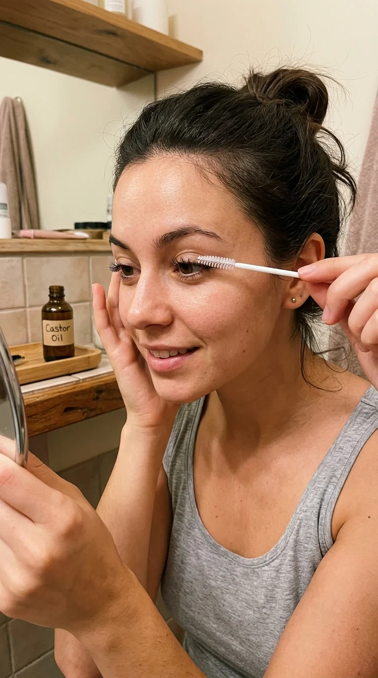 10 Secrets for Fluttery Long Lashes Without Extensions 13 Organic Cold-Pressed Castor Oil Treatment for long lashes (AI Generated Image)
