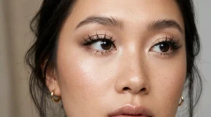 Stunning model wearing professional manga lashes with distinct spiked clusters and wide doll eyes