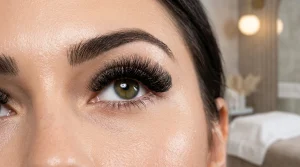 Dramatic mega volume eyelash extensions showing ultra-dense 0.03mm fluffy lash fans