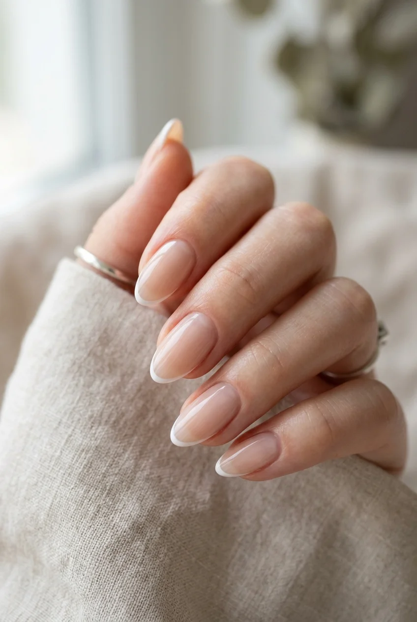 newjeans nail art minji clean girl sheer nude with micro french lines (AI Generated Image)