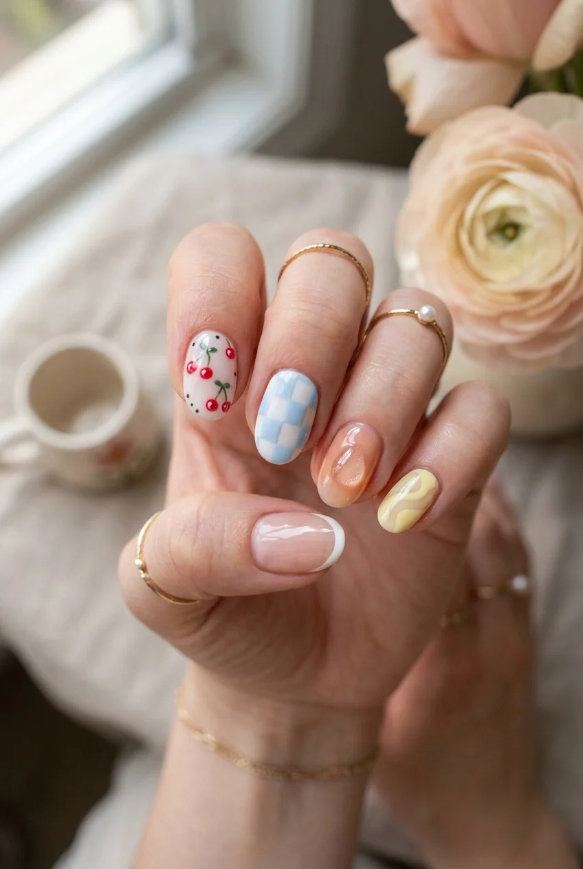 newjeans nail art mismatched pastel omakase freestyle manicure (AI Generated Image)