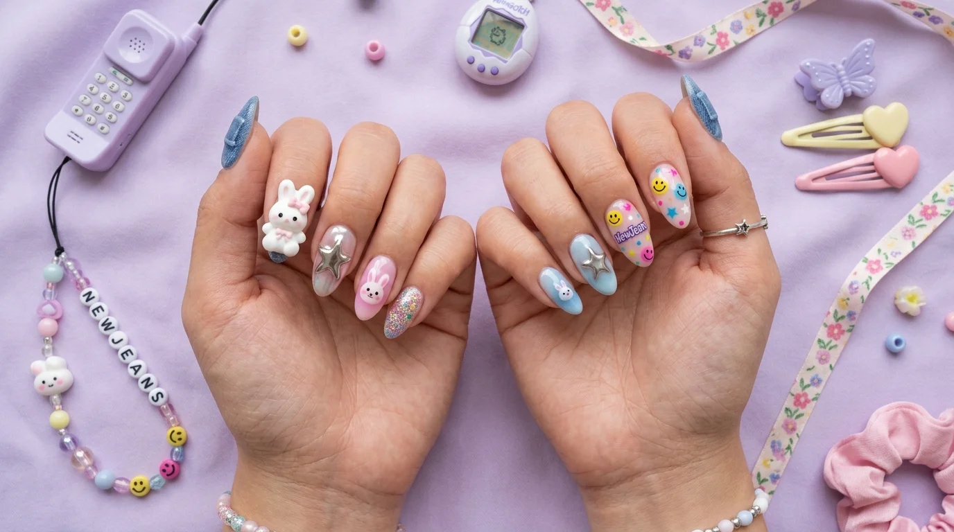 newjeans nail art y2k kpop aesthetic manicure designs collage (AI Generated Image)