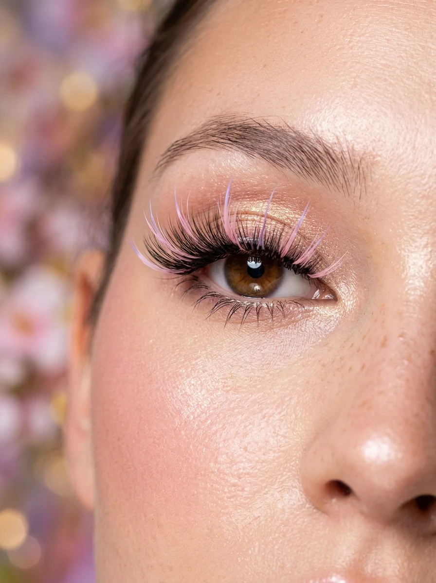 10 Best Anime Lash Maps for Every Eye Shape & Style (2026) 19 7. Pastel Sakura Pink & Fantasy Colored Anime Spike Accents - anime lash map (AI Generated Image)