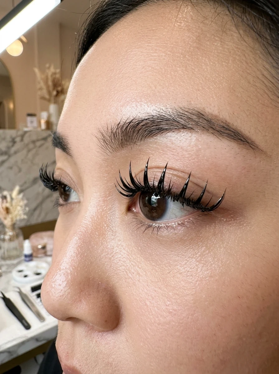10 Best Anime Lash Maps for Every Eye Shape & Style (2026) 17 5. Precision Wet-Look Anime Spikes with Balanced Glue Geometry - anime lash map (AI Generated Image)