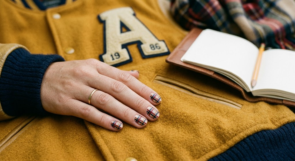 Varsity Letterman Yellow and Red Tartan Plaid Nails
