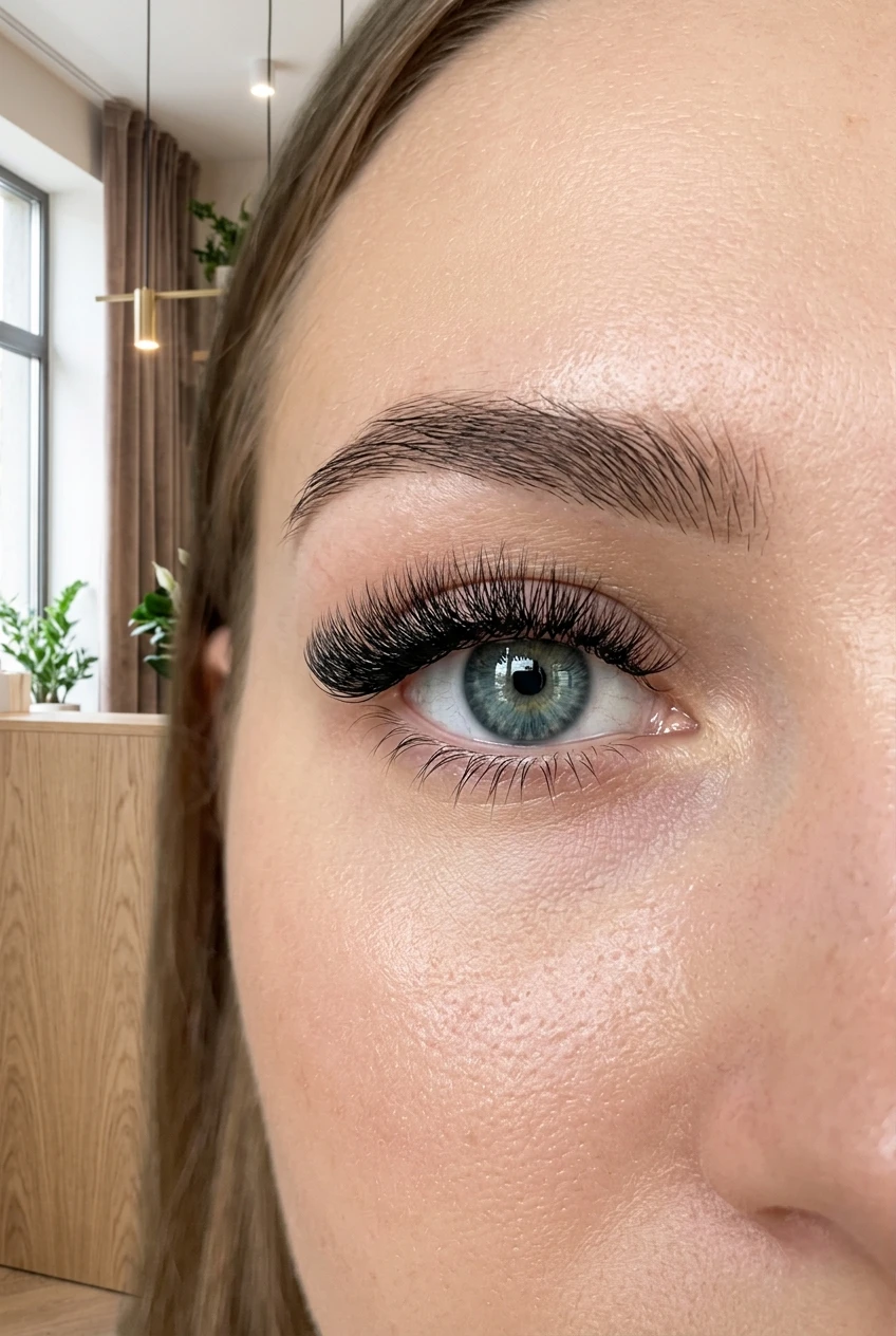 10 Best Short Volume Lashes for Everyday Wear & Soft Glam (2026) 15 3. Doll-Eye Open Look with Center-Focused Short Volume Fans - short volume lashes (AI Generated Image)
