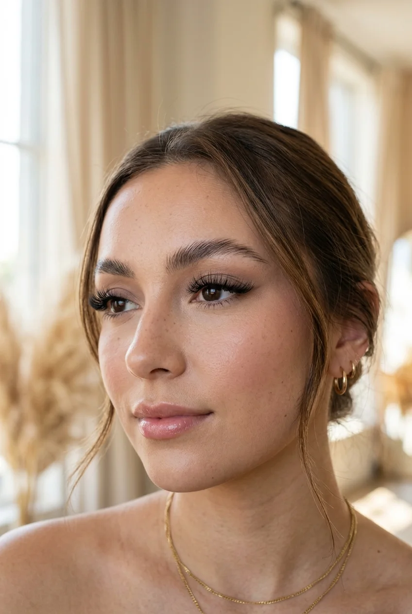 Soft glam cat-eye hybrid wispy lash extensions with flared outer corners (AI Generated Image)