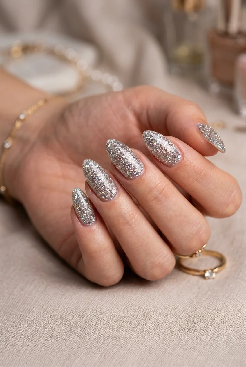 Reflective Disco Flash Lightstick-Matching Almond Nails - stray kids nail designs (AI Generated Image)