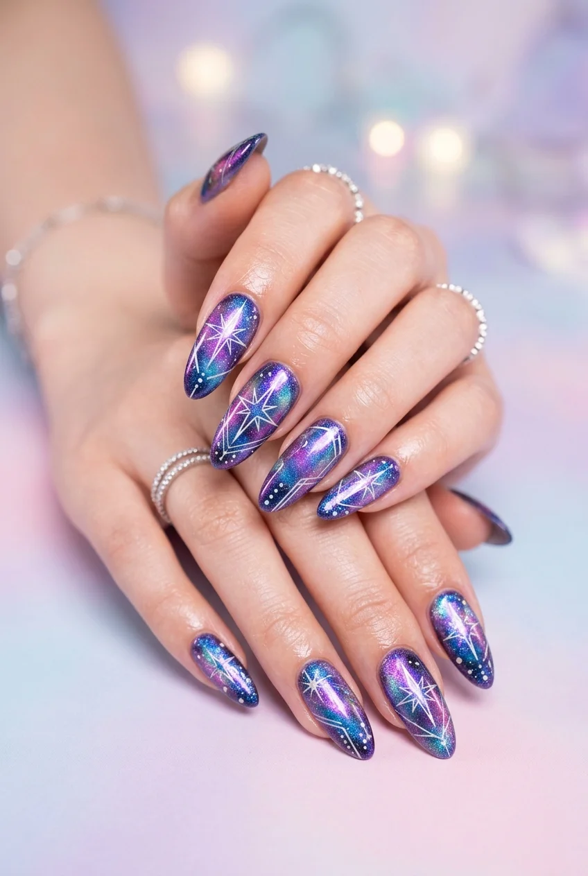Supernova Galactic Aura Nails with Cyber Stars - aespa nail designs (AI Generated Image)