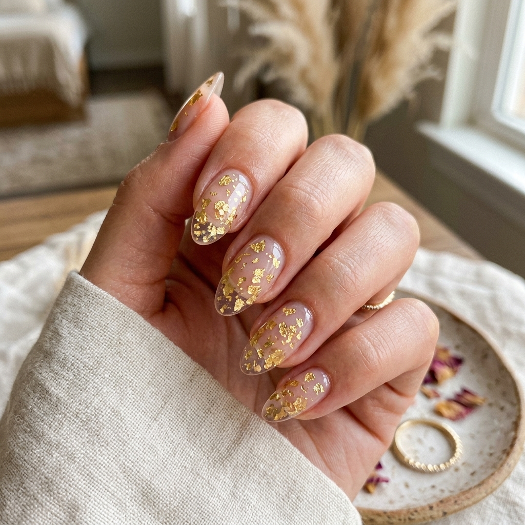 Gold Leaf Clear - August Nail Colors (AI Generated Image)