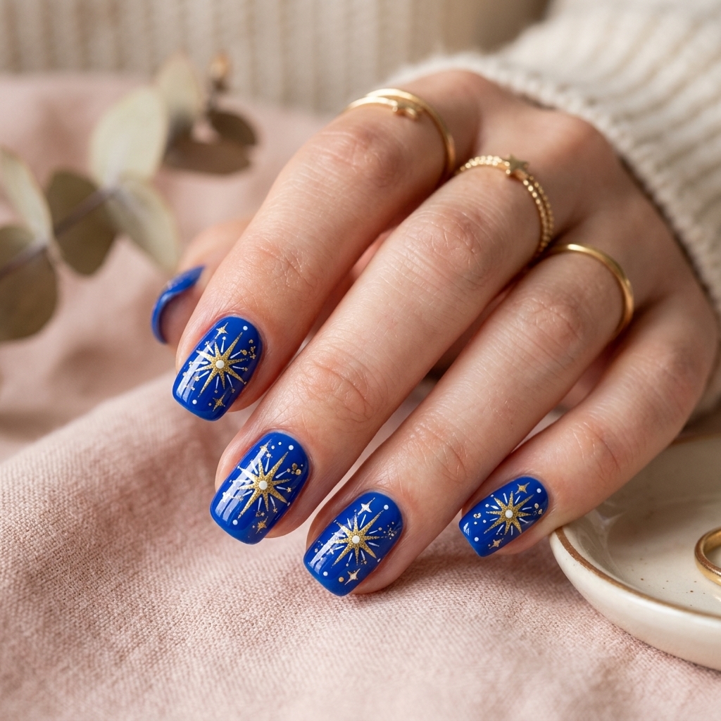 Cobalt Blue Starburst - August Nail Colors (AI Generated Image)