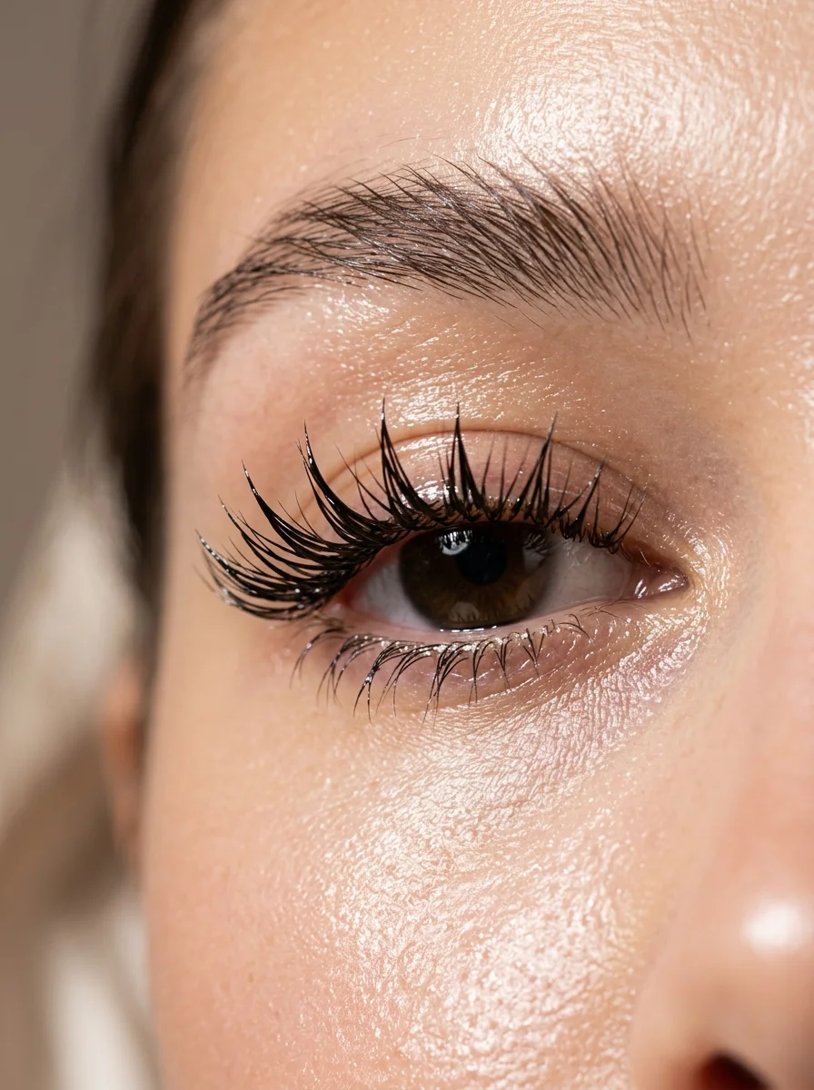 2. Ultra-Glossy Wet-Look Lashes with Narrow Spiked Micro-Fans - lashes aesthetic (AI Generated Image)