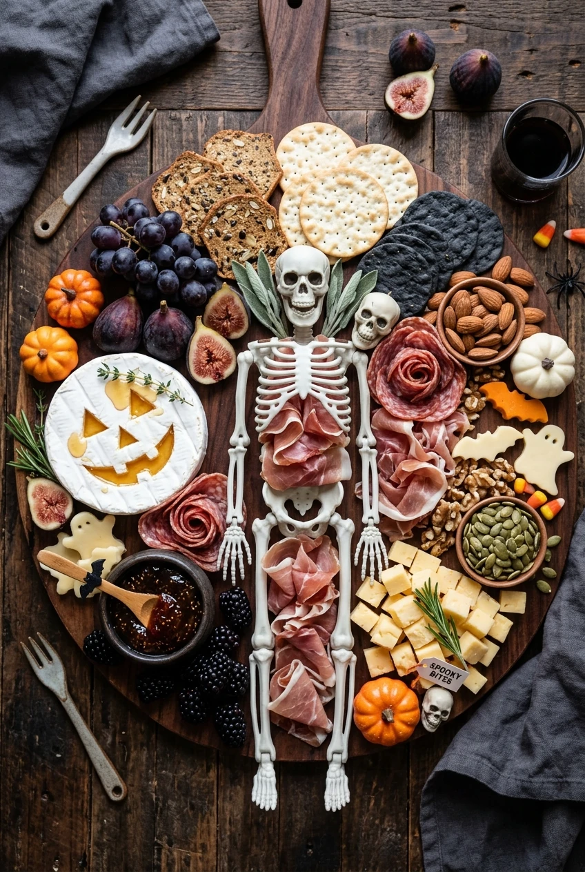 1. The Skeleton 'Char-Spookerie' Grazing Board - halloween party ideas (AI Generated Image)