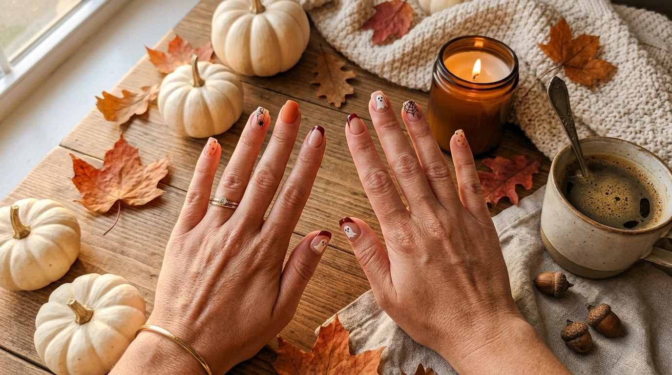 10 Cute & Simple Halloween Nails for Short Nails (Easy 2026 Inspo) 12 simple halloween nails for short nails inspiration (AI Generated Image)