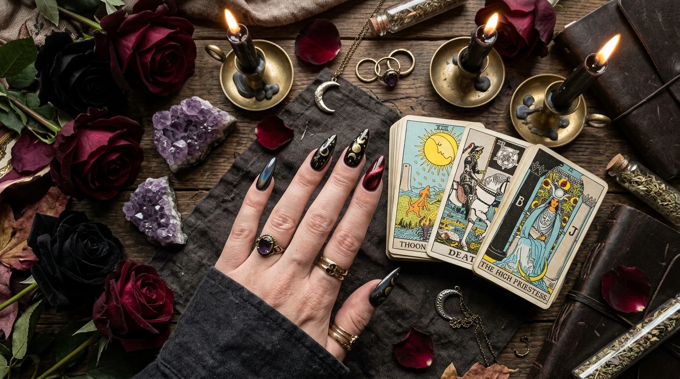 10 Dark Feminine & Witchy Nails to Channel Your Inner Gothic Glam 12 witchy nails inspiration (AI Generated Image)