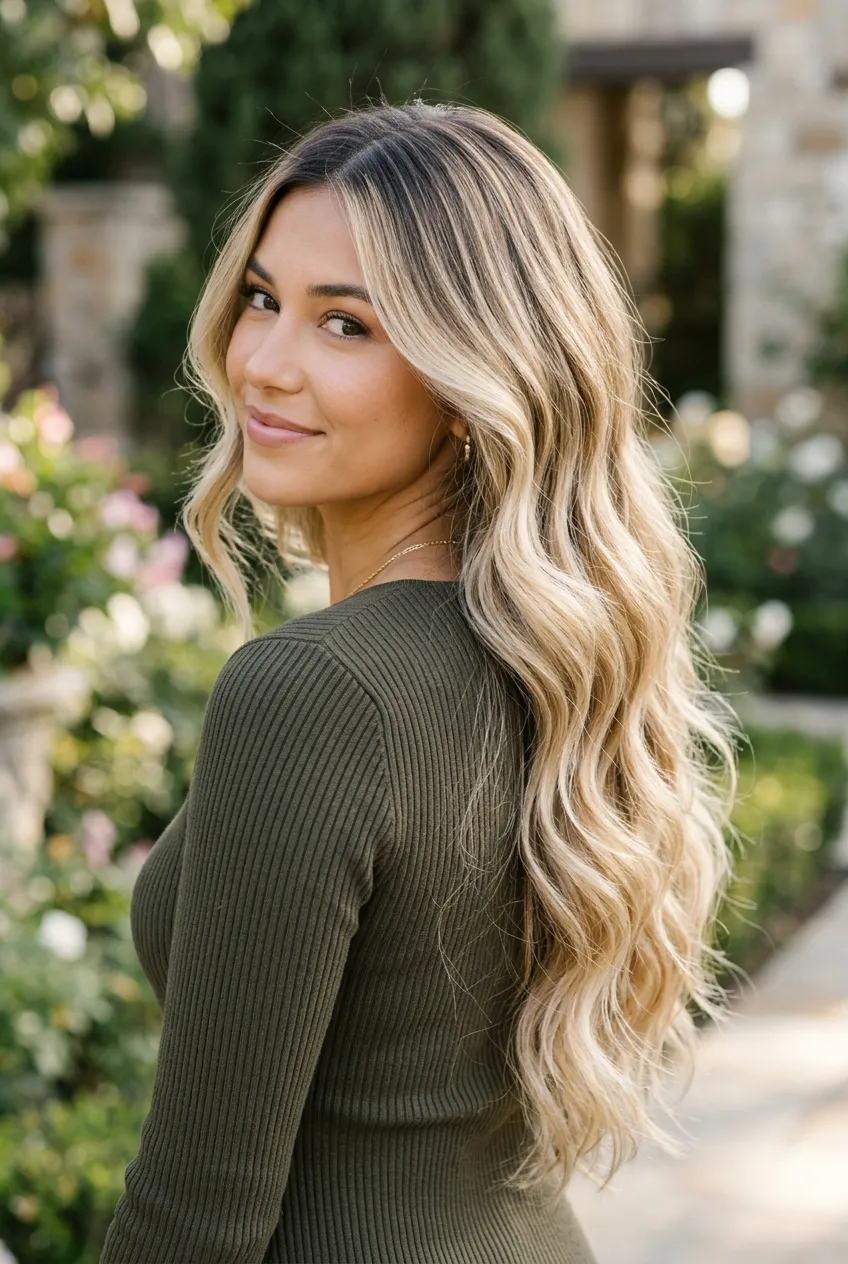 Creamy Vanilla Butter-Blonde Balayage with Lived-In Shadow Root - dimensional balayage long hair (AI Generated Image)