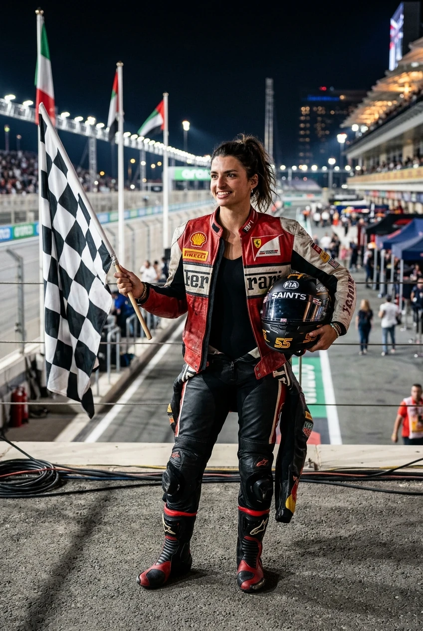 10 Cute Halloween Costumes for College & Trendy Solo Looks (2026) 18 6. Formula 1 Grand Prix Racecar Driver in Leather - cute halloween costumes (AI Generated Image)