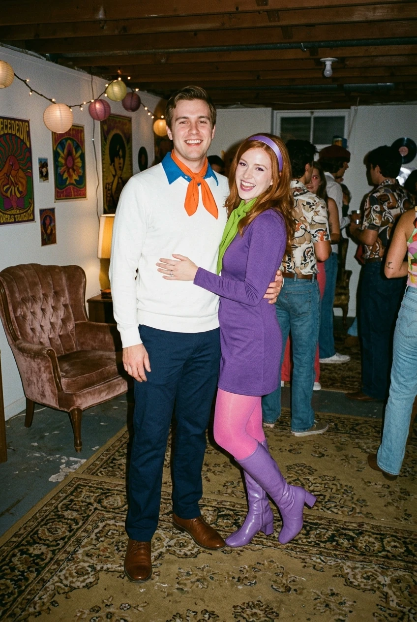 10 Creative Couples & Duo Halloween Costumes That Will Win Every Contest 22 10. Fred & Daphne 1970s Mystery Inc. Sleuths - couples halloween costumes (AI Generated Image)