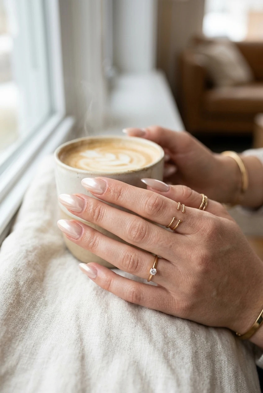 8. Frosted Glazed Chai Latte Chrome Nails - october nails (AI Generated Image)