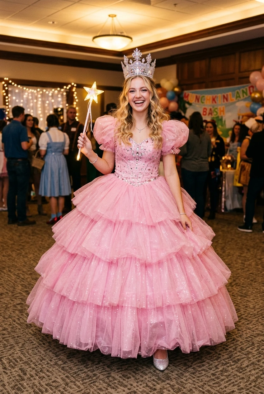 10 Cute Halloween Costumes for College & Trendy Solo Looks (2026) 22 10. Glinda the Good Witch Bubblegum Pink Tulle Fairy - cute halloween costumes (AI Generated Image)