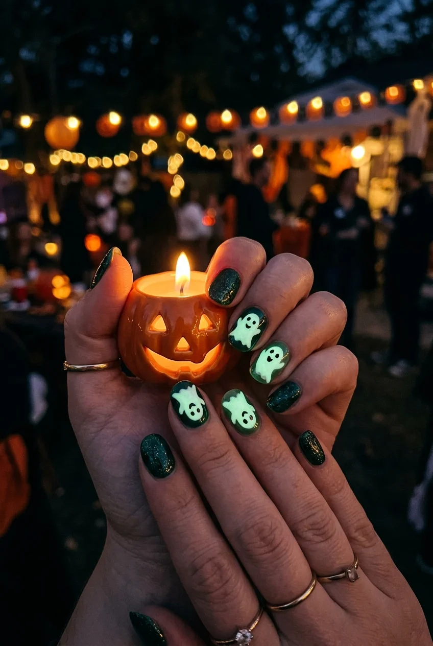 8. Glow-in-the-Dark Sheet Ghost Party Accents - ghost nails (AI Generated Image)