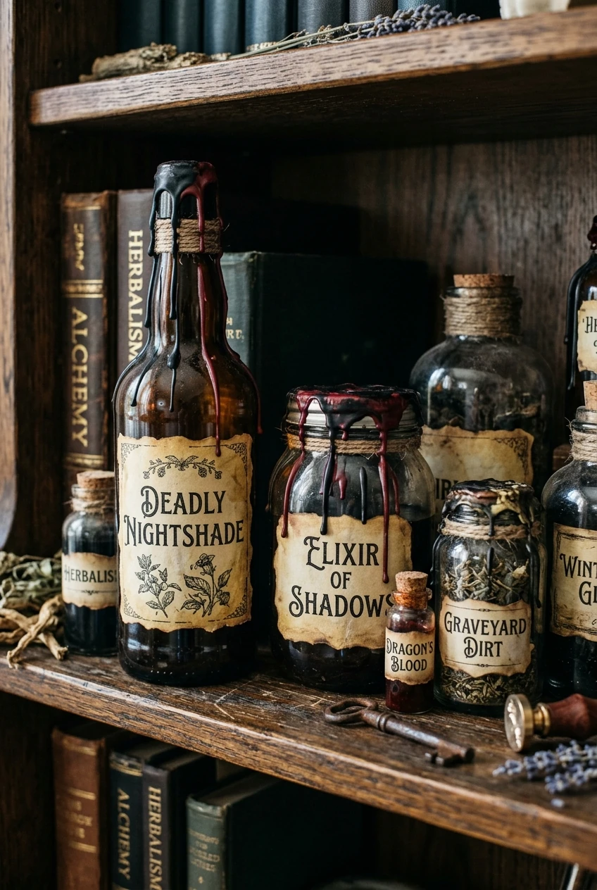 3. Gothic Apothecary Potion Bottles with Wax Seals - halloween crafts (AI Generated Image)