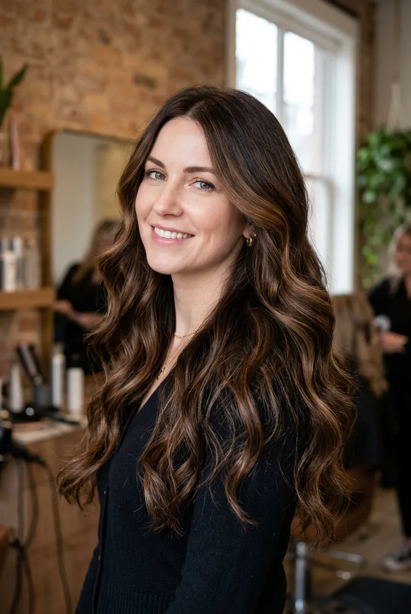 12. Rich Chocolate Hazelnut with Dual-Formula Zonal Toning - long hair color ideas (AI Generated Image)