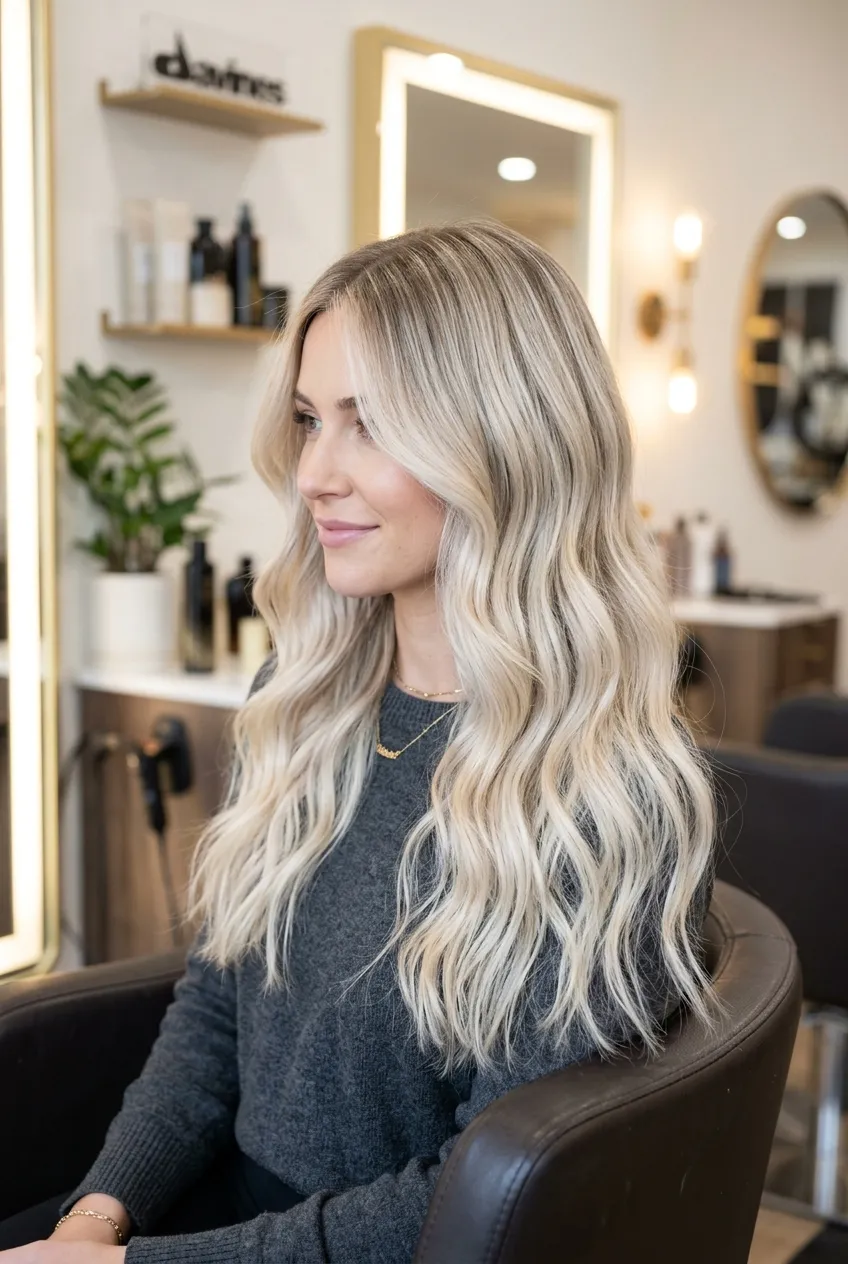 29. Mineral Detox Blonde Foilyage for Purified Clean Lift - long hair color ideas (AI Generated Image)