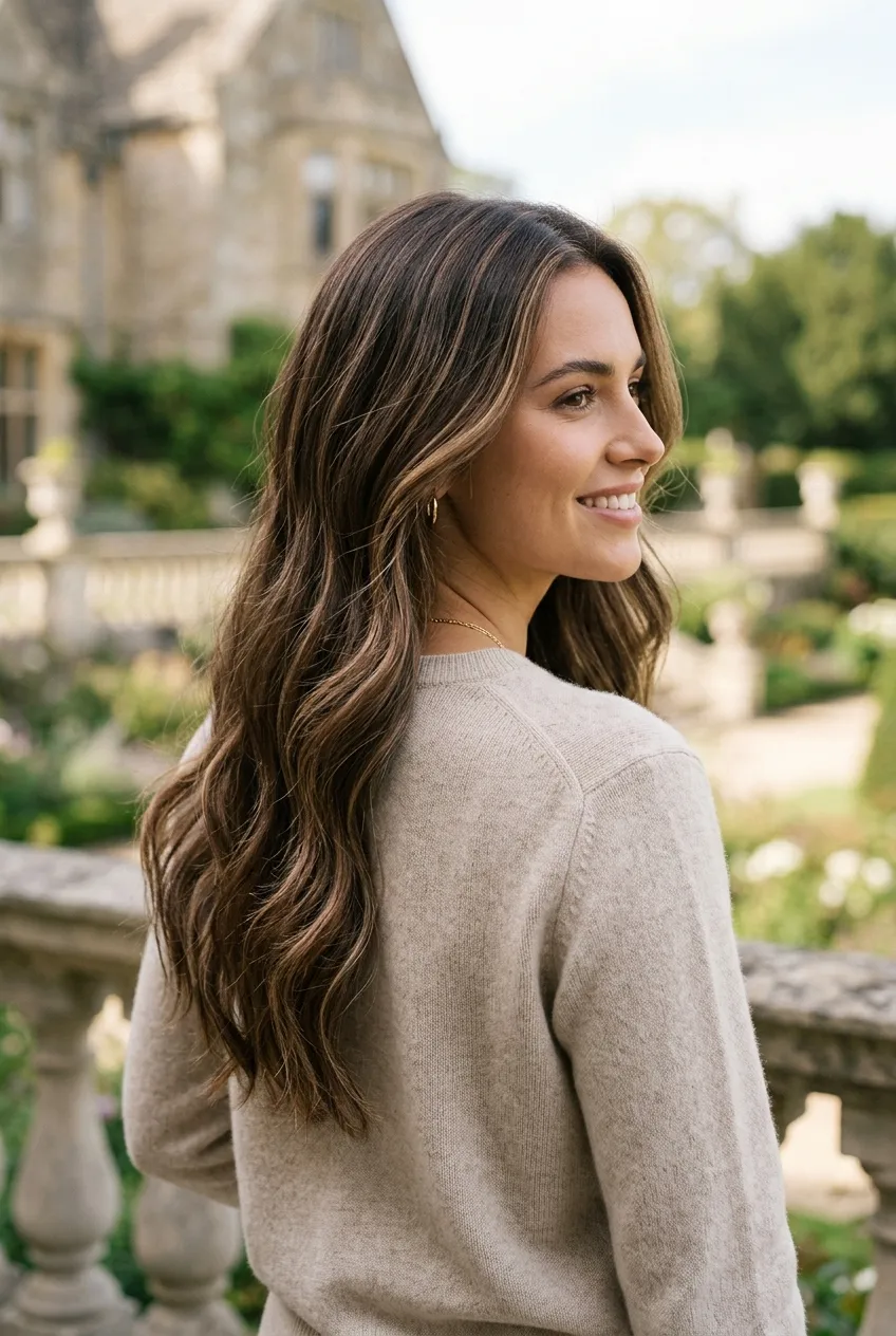 28. Rich Cocoa Bronde with Gentle Low-Tension Foiling - long hair color ideas (AI Generated Image)