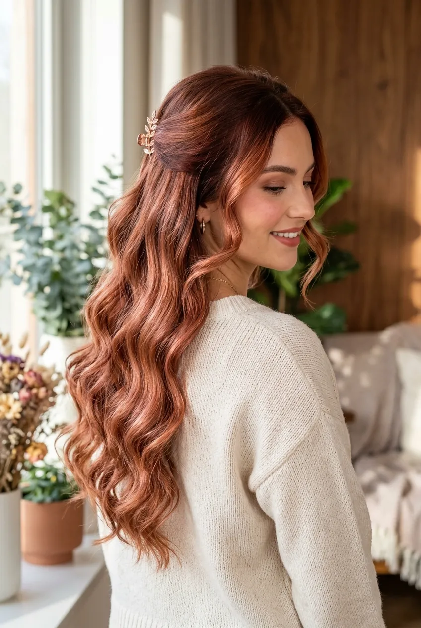 27. Rose Gold Auburn Infusion for Neutral Skin Tones - long hair color ideas (AI Generated Image)