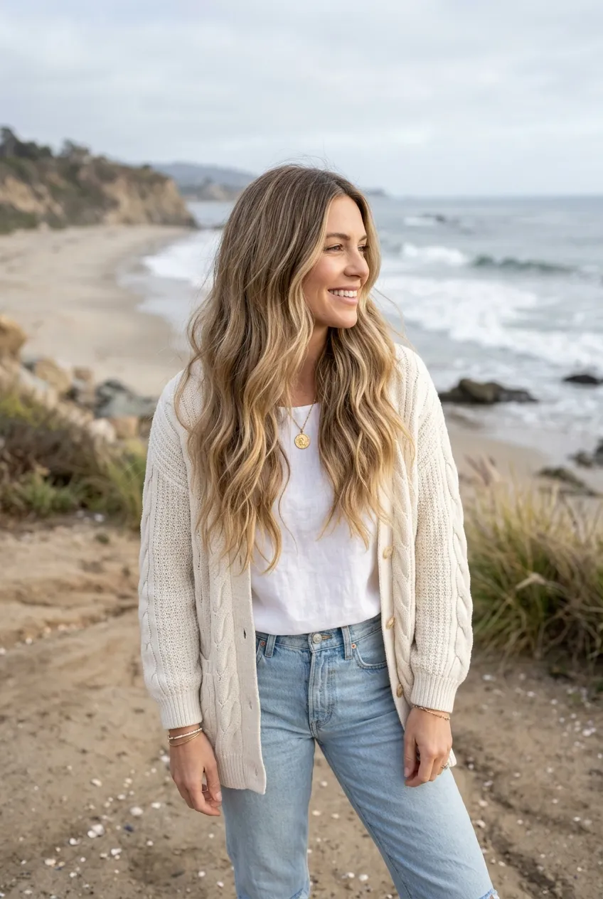21. Sandy Beige Blonde with Lived-In Root Drop - long hair color ideas (AI Generated Image)